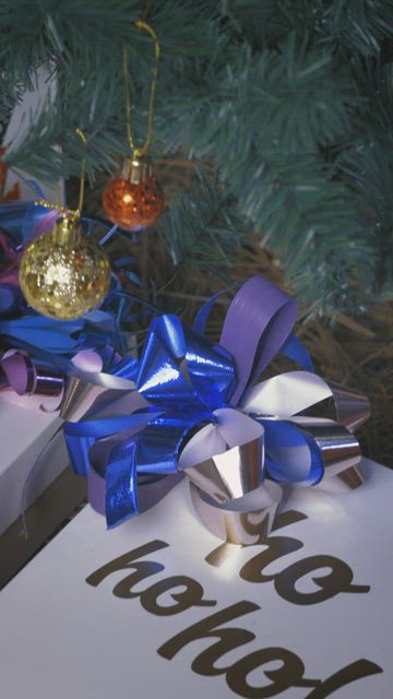 Decorated Christmas tree in close-up shot.