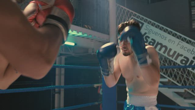 Intense semi-pro boxing match.