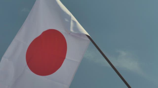 Flag of Japan waving on a flagpole.