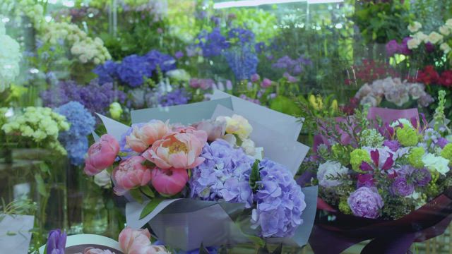 View to the sideboard of a flower shop.